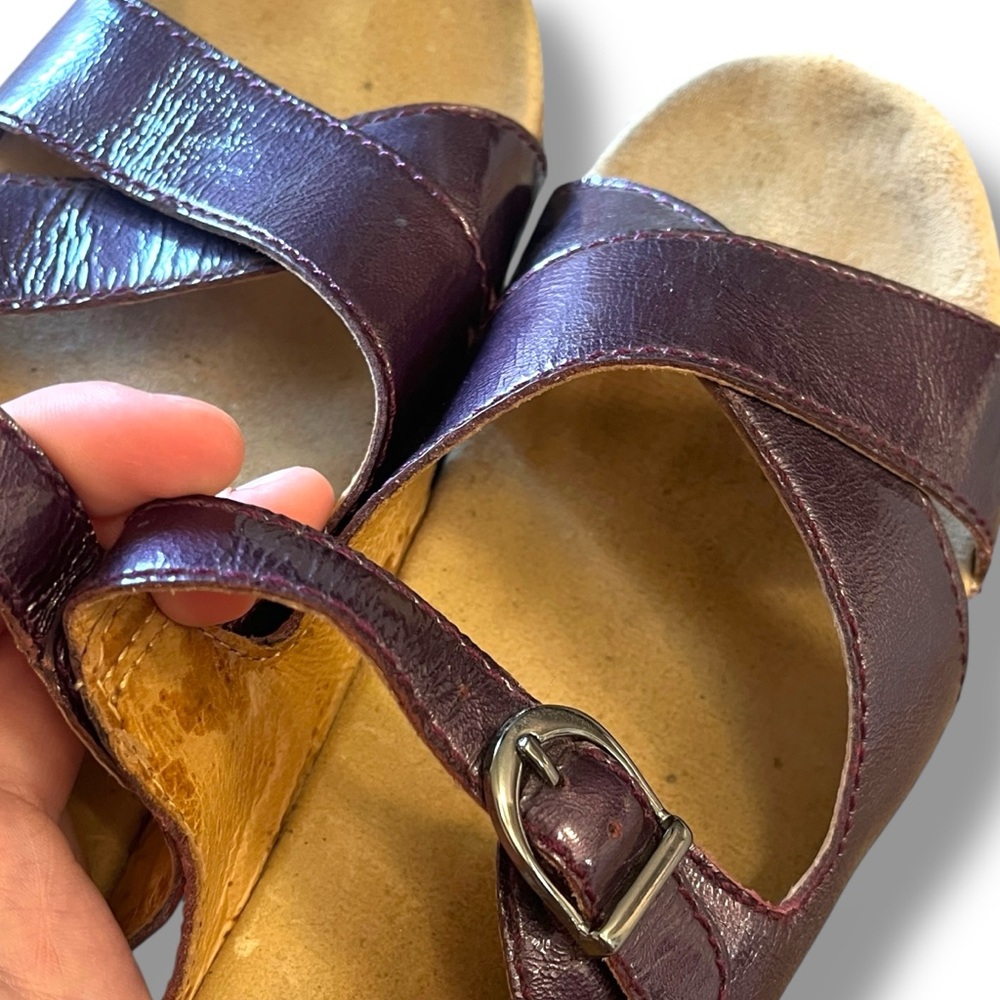 Dansko Sela Vintage Wedge Slip On Sandals Clogs Maroon Patent Leather size 39 - Picture 7 of 11